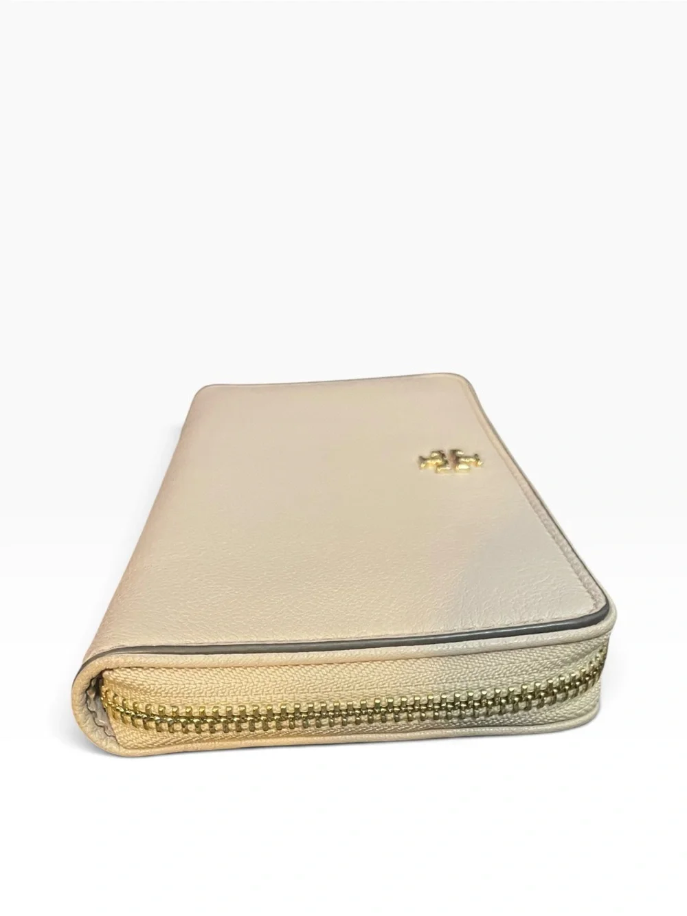 Tory Burch Pebbled Leather Zip Around Continental Long Wallet Cream Nude